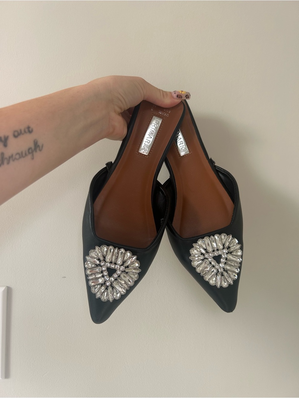 Embellished Black Pointed Toe  Flats